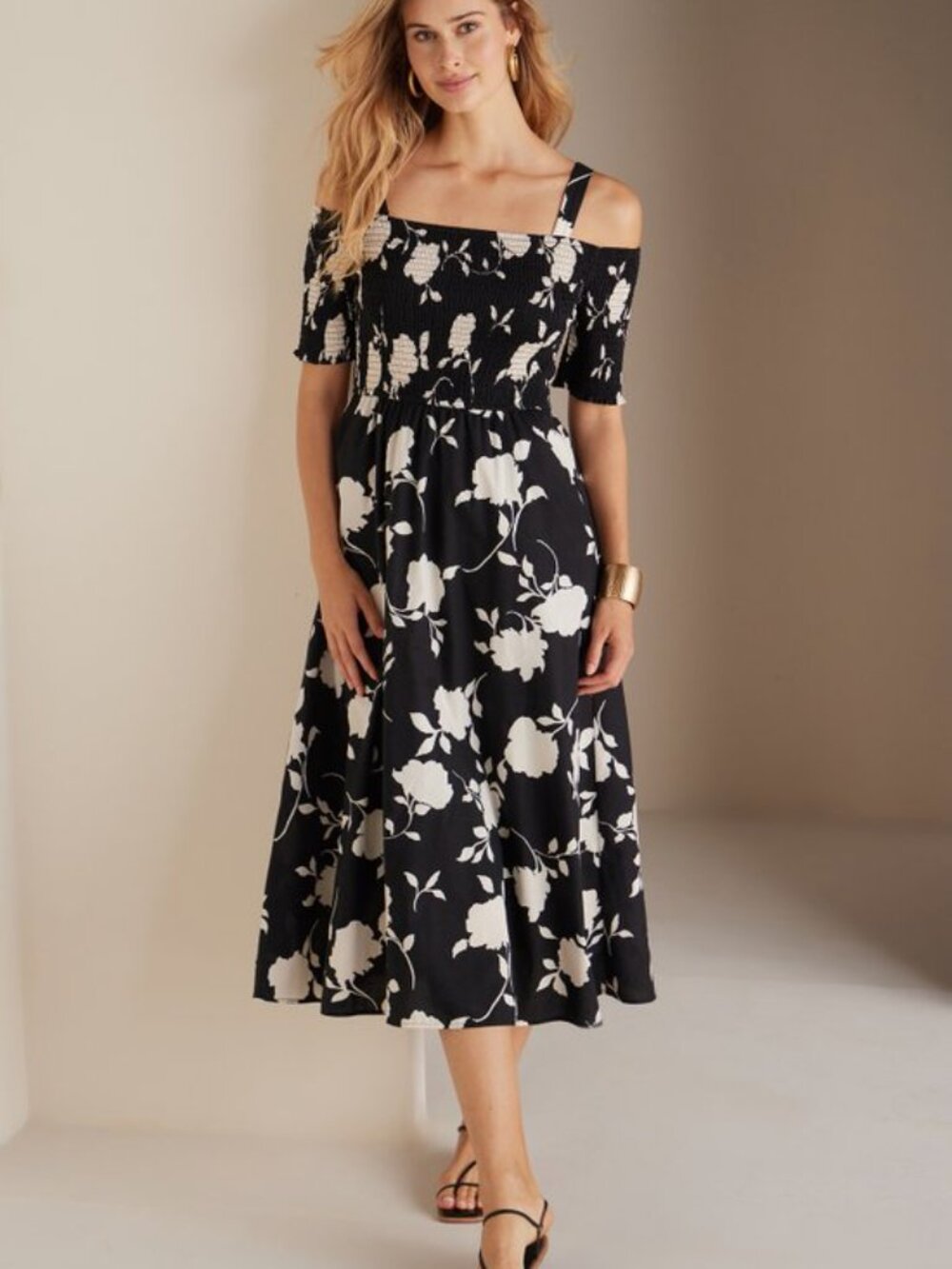 SOFT SURROUNDINGS: Floral Printed Smocked Sleeveless Dress